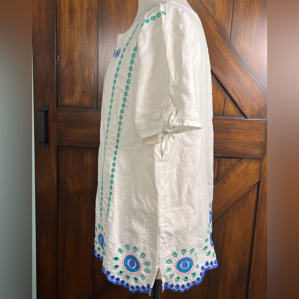 Talbots Embroidered White and Blue Women's Coastal Bohemian Tunic Top Women's XL - Picture 3 of 7